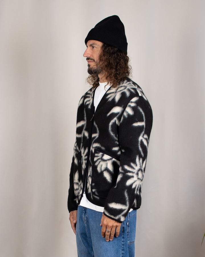 Cameron Wool Fleece Zip Cardigan Nero Fiori