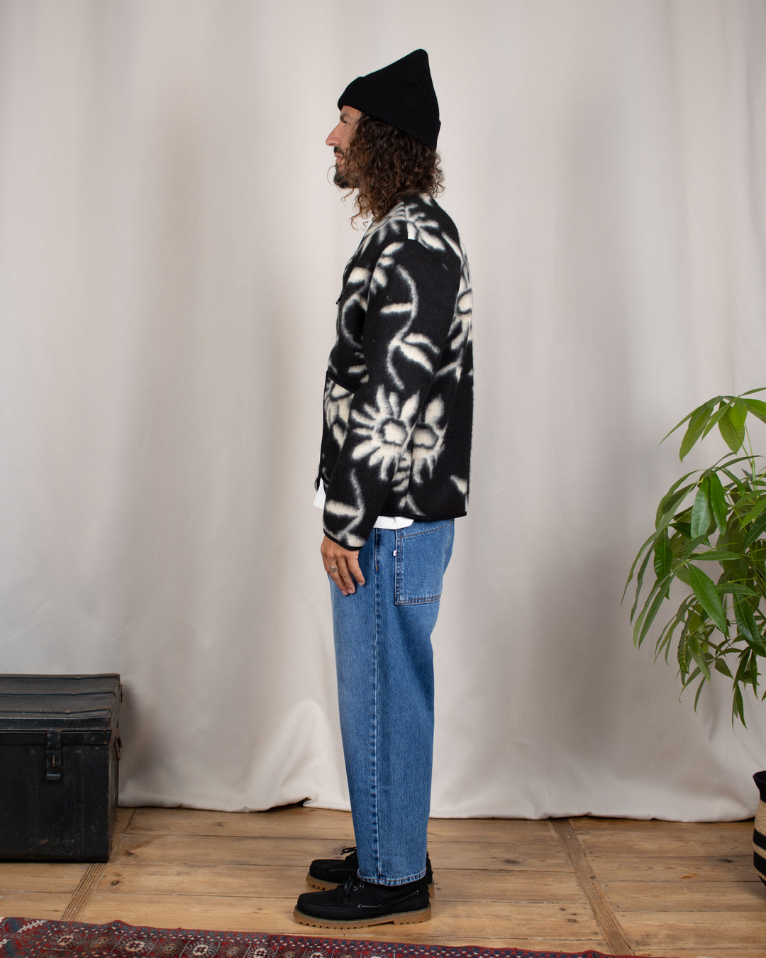 Cameron Wool Fleece Zip Cardigan Nero Fiori