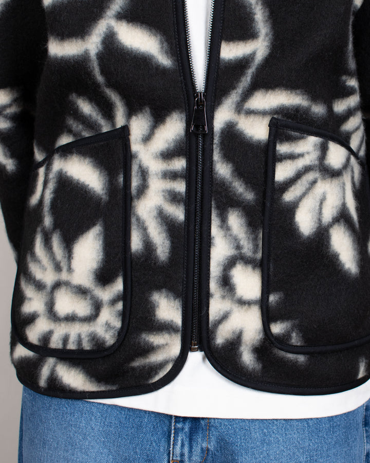 Cameron Wool Fleece Zip Cardigan Nero Fiori