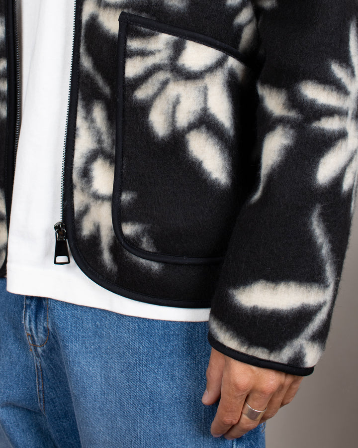 Cameron Wool Fleece Zip Cardigan Nero Fiori