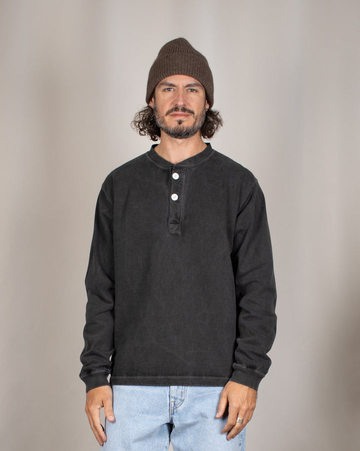 Long Sleeve Heavy Henley Tee P-Black