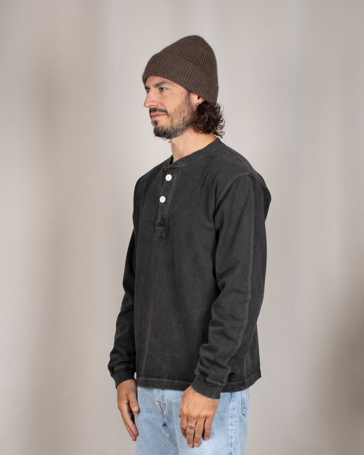 Long Sleeve Heavy Henley Tee P-Black
