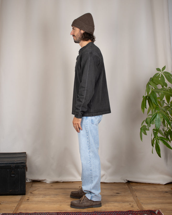 Long Sleeve Heavy Henley Tee P-Black