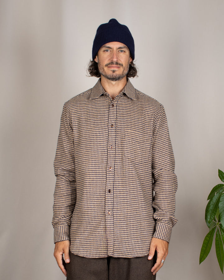 Abstract Pied Poule Flannel Shirt Navy