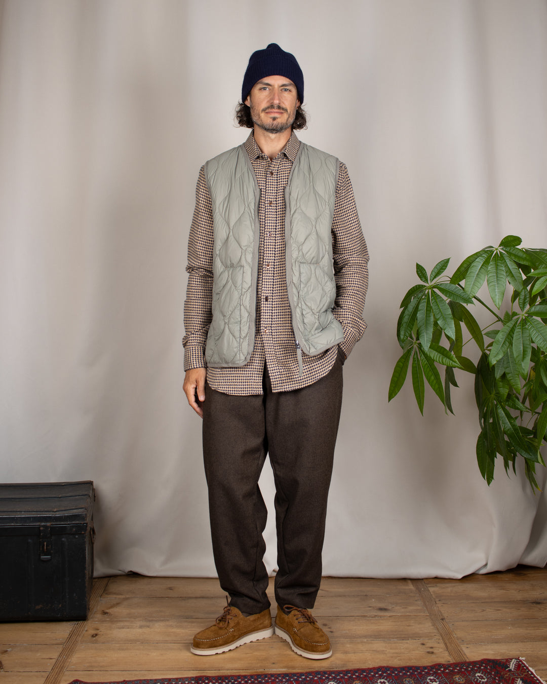 Military V Neck W-Zip Down Vest Dark Sage Green