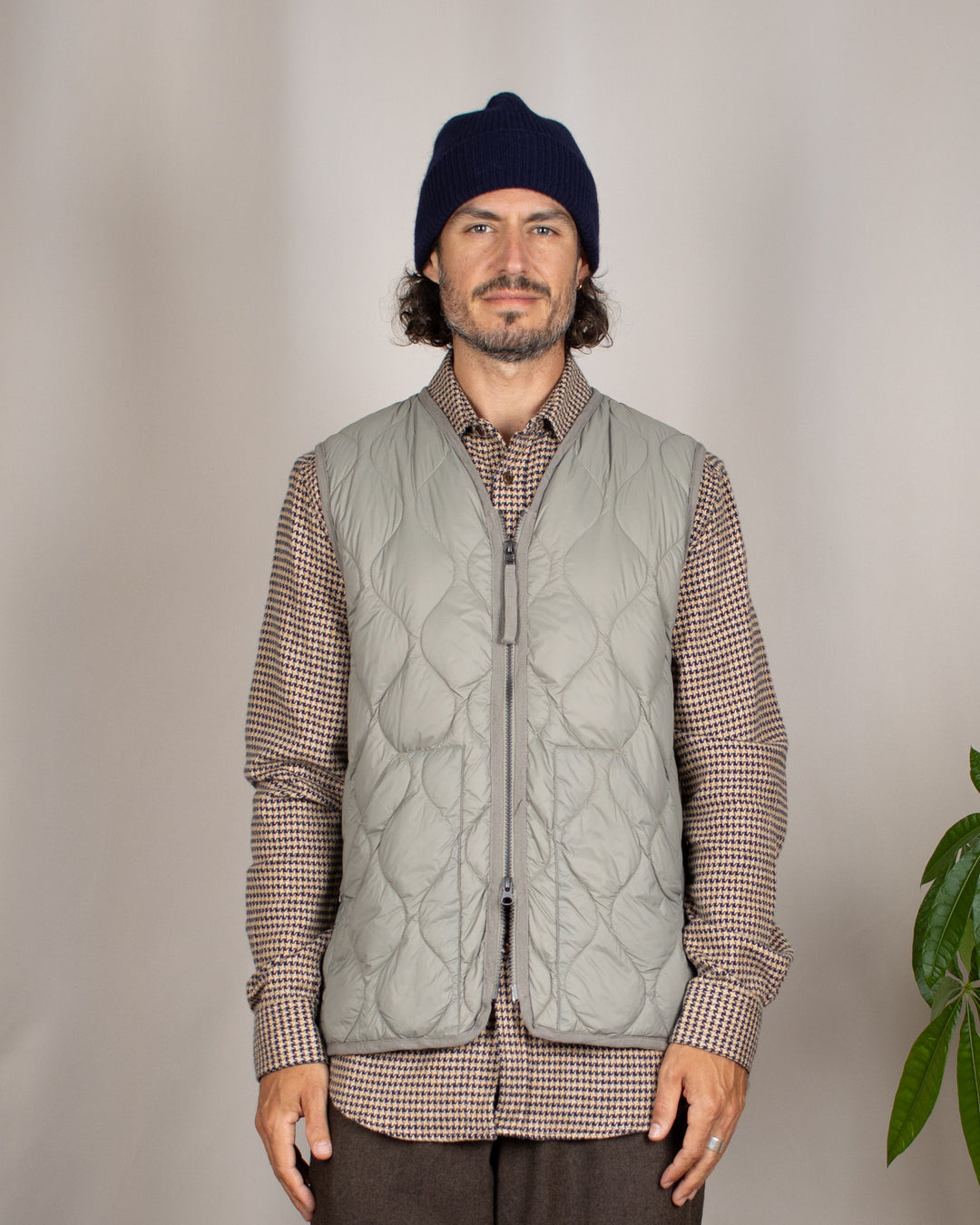 Military V Neck W-Zip Down Vest Dark Sage Green