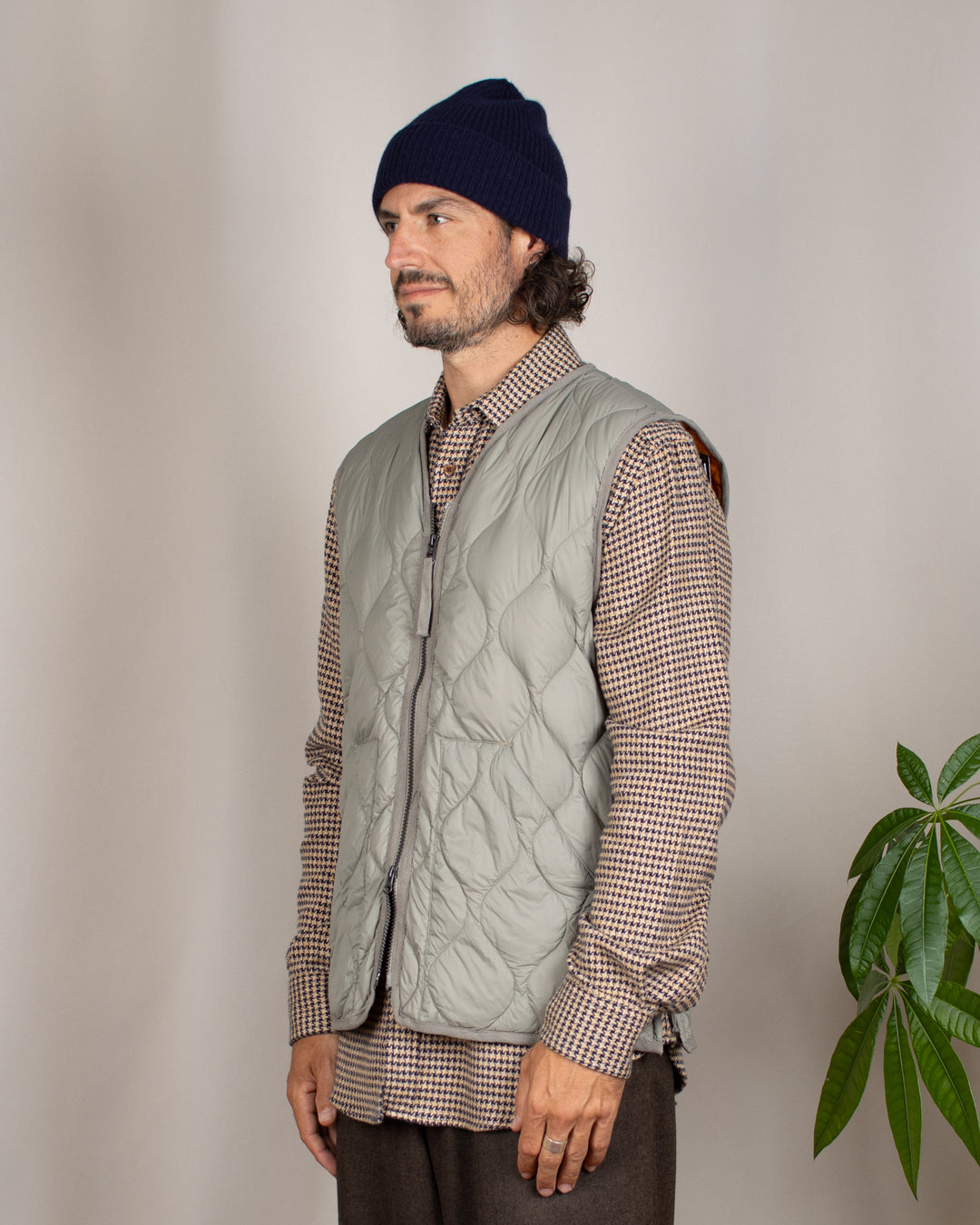 Military V Neck W-Zip Down Vest Dark Sage Green