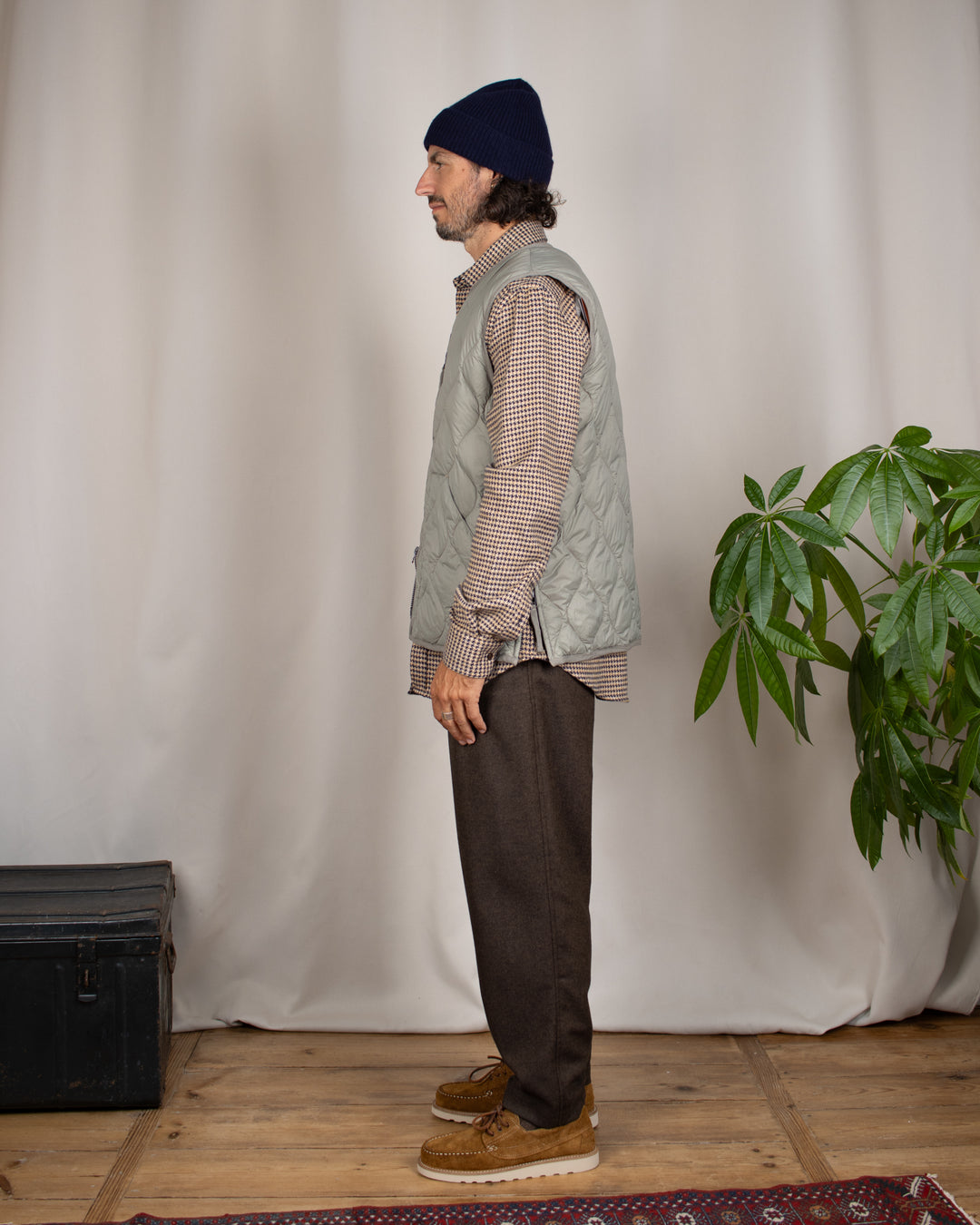 Military V Neck W-Zip Down Vest Dark Sage Green