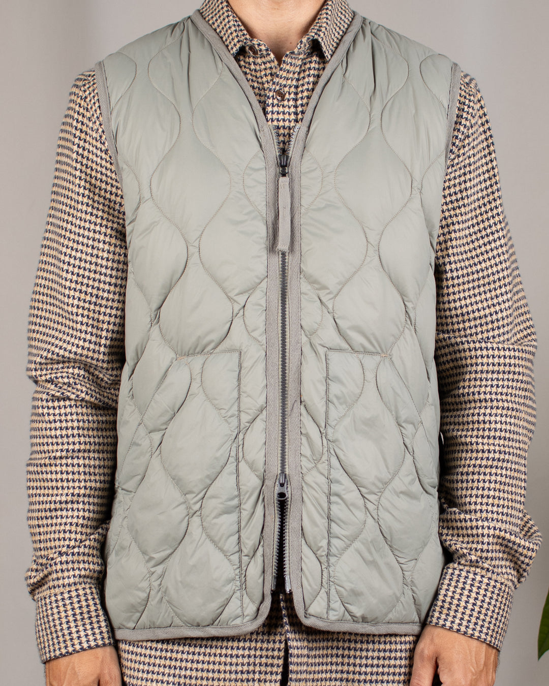 Military V Neck W-Zip Down Vest Dark Sage Green