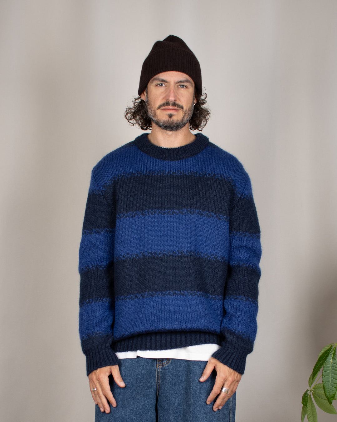 South Mohair Navy Stripes