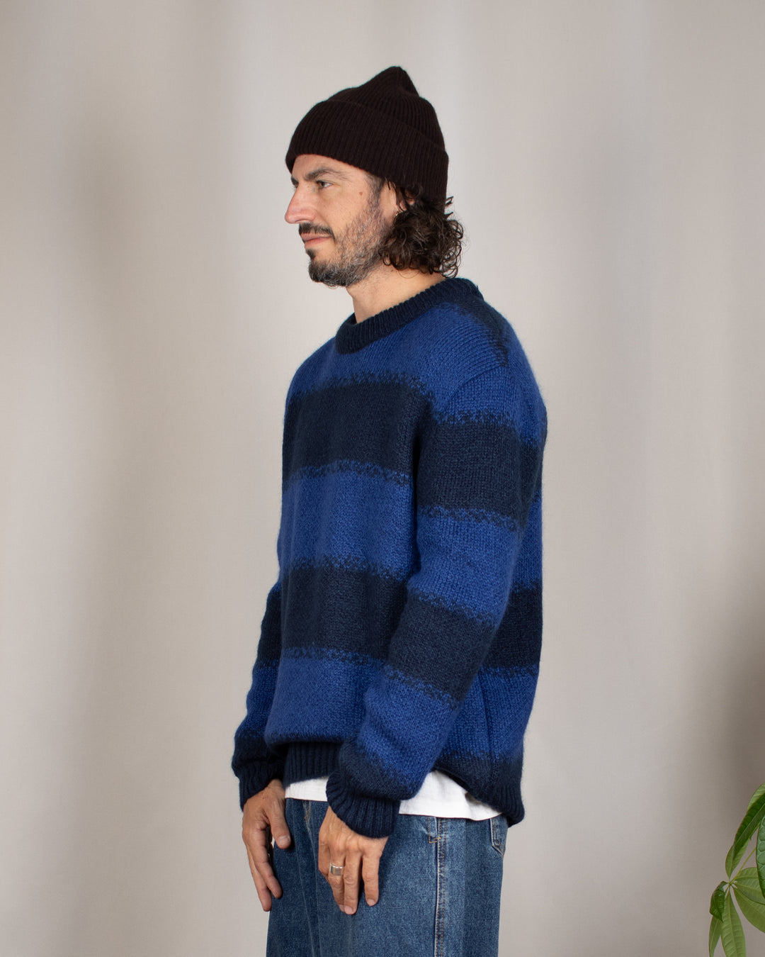South Mohair Navy Stripes
