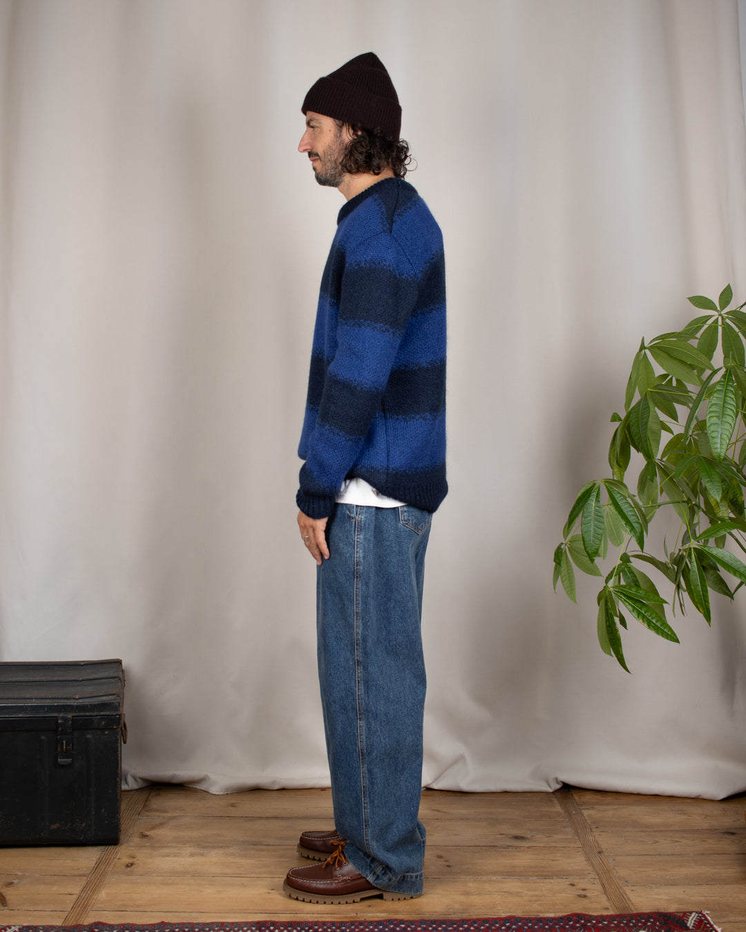 South Mohair Navy Stripes