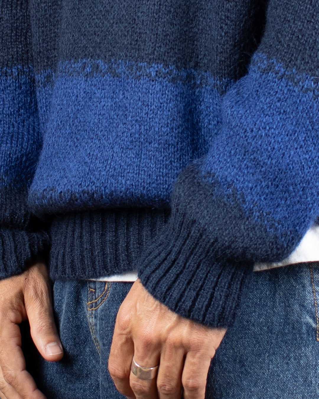 South Mohair Navy Stripes