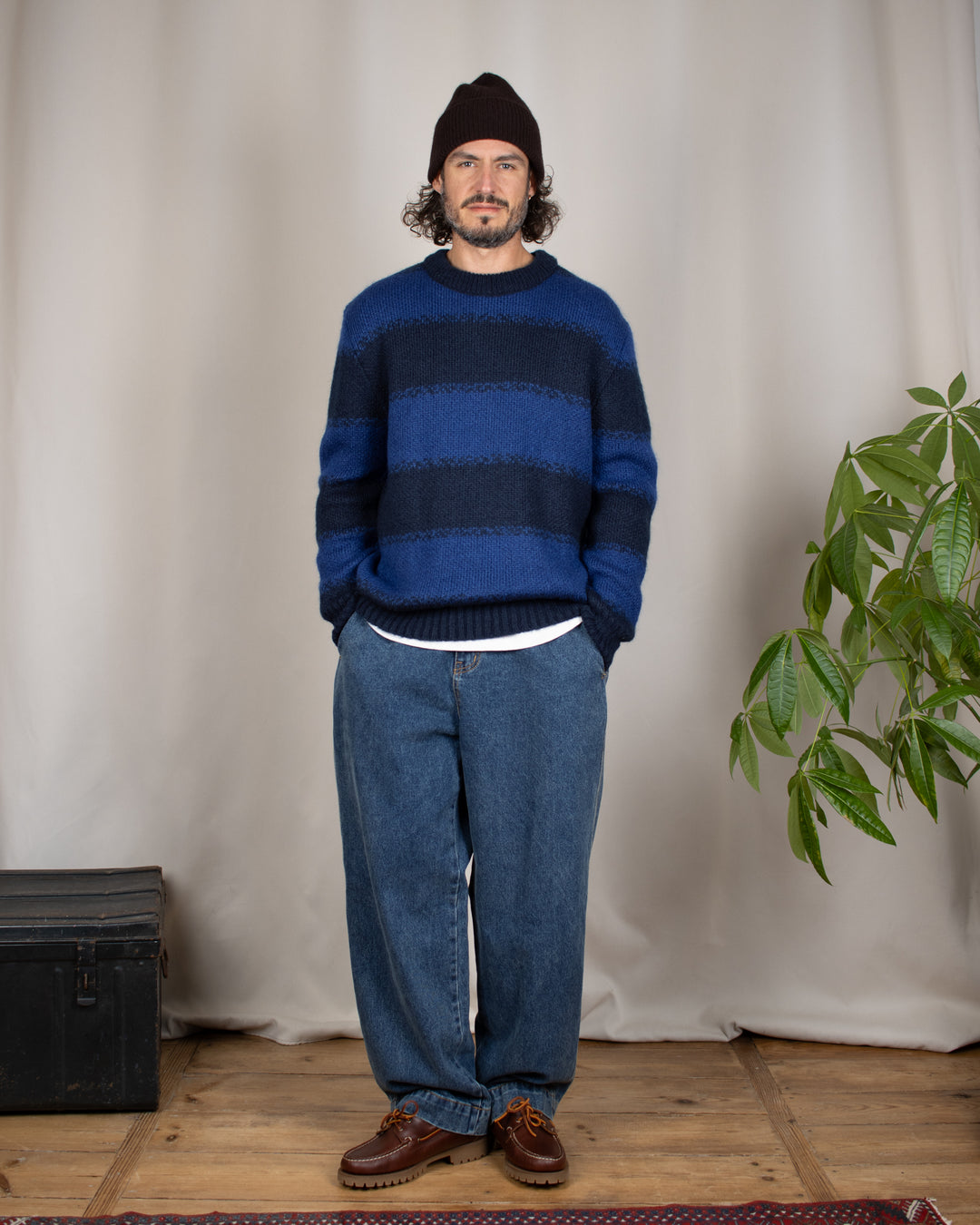 South Mohair Navy Stripes