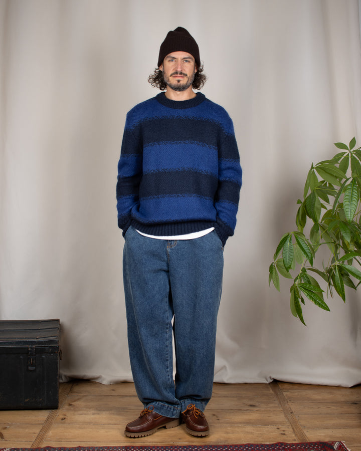 South Mohair Navy Stripes