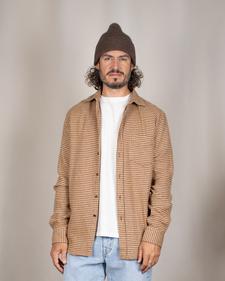 Abstract Pied Poule Flannel Shirt Brown