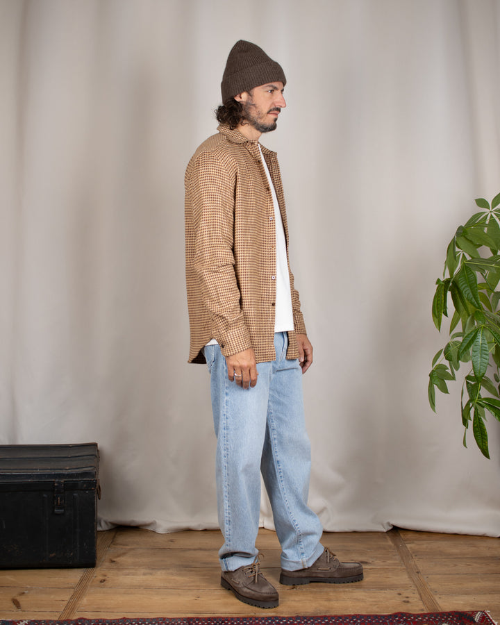 Abstract Pied Poule Flannel Shirt Brown
