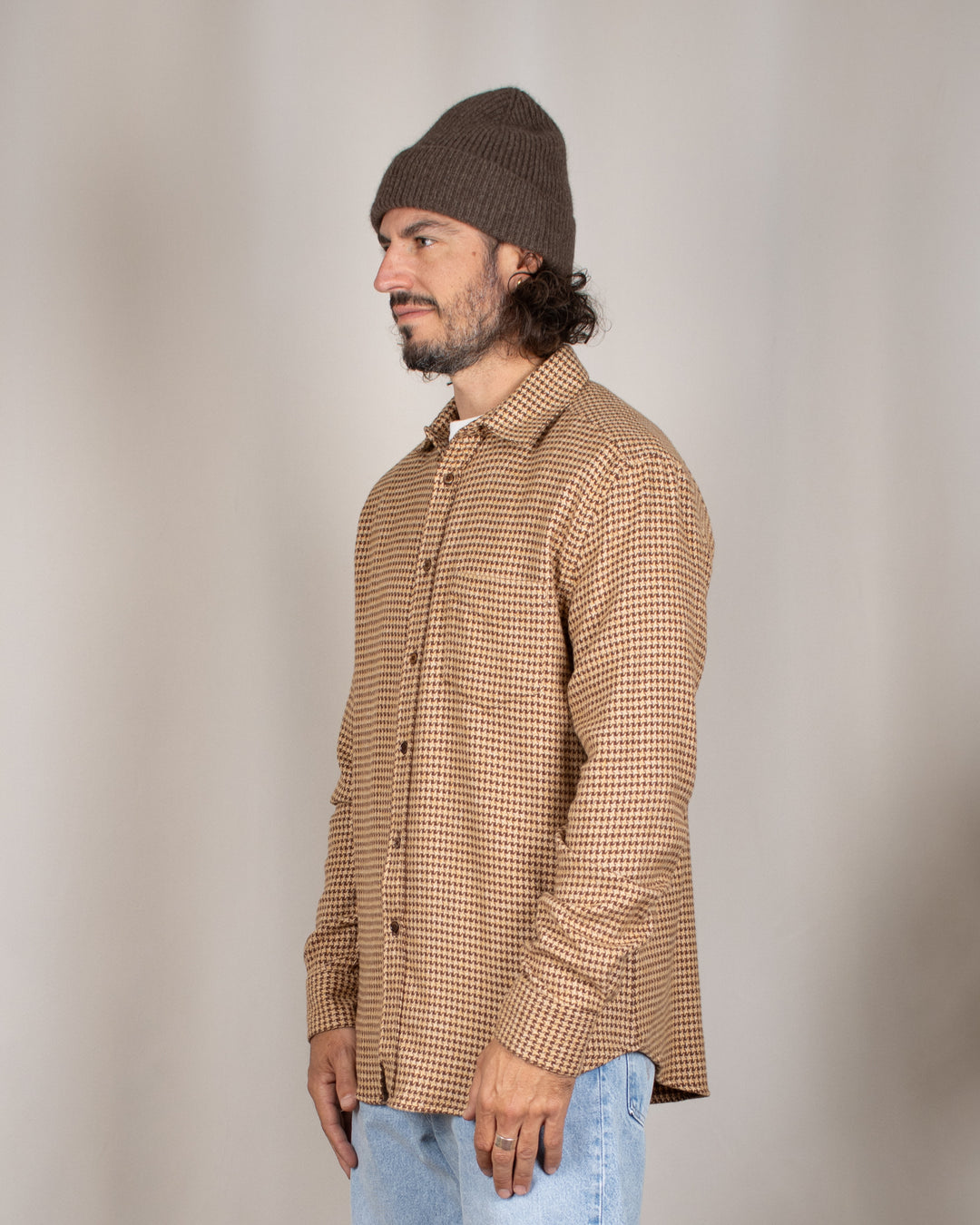 Abstract Pied Poule Flannel Shirt Brown