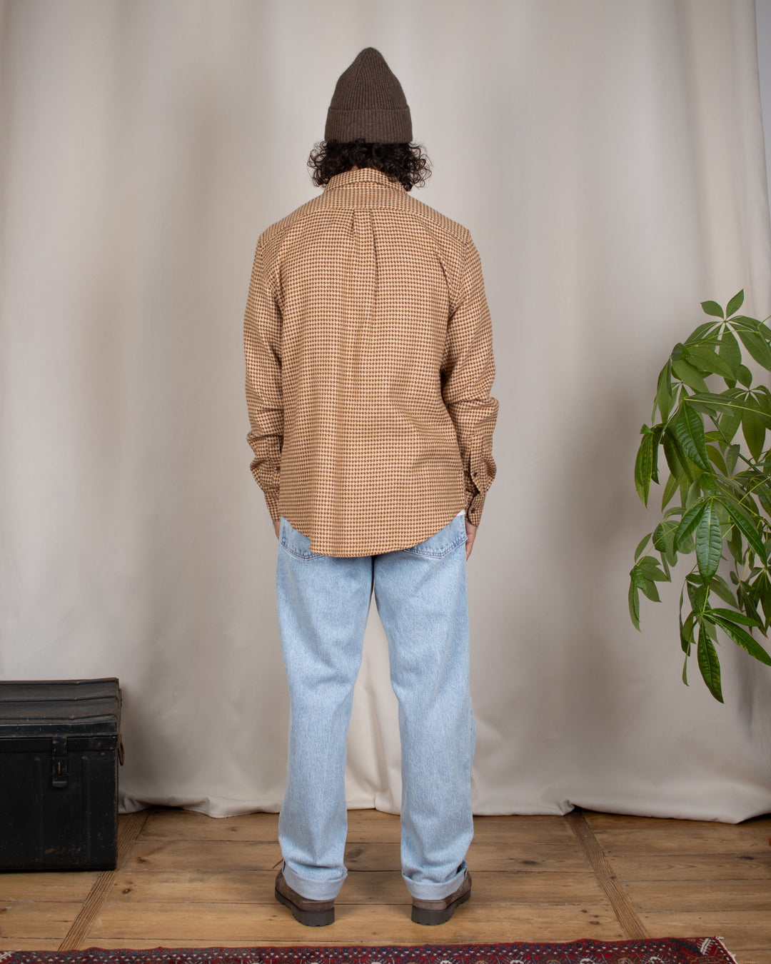 Abstract Pied Poule Flannel Shirt Brown