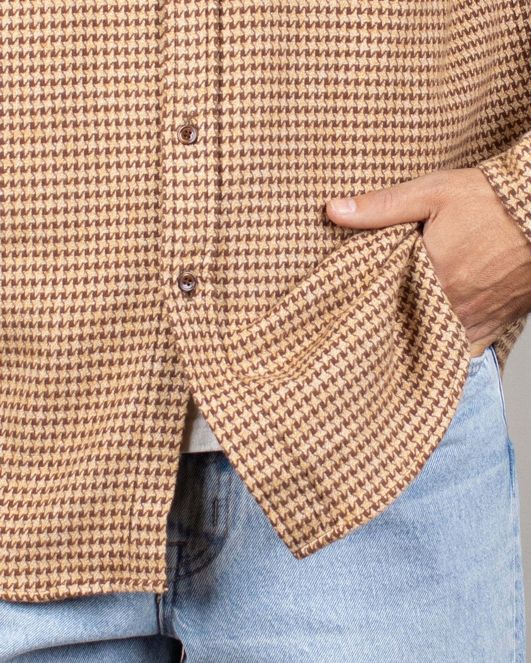 Abstract Pied Poule Flannel Shirt Brown