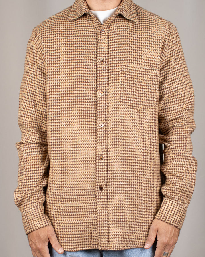 Abstract Pied Poule Flannel Shirt Brown