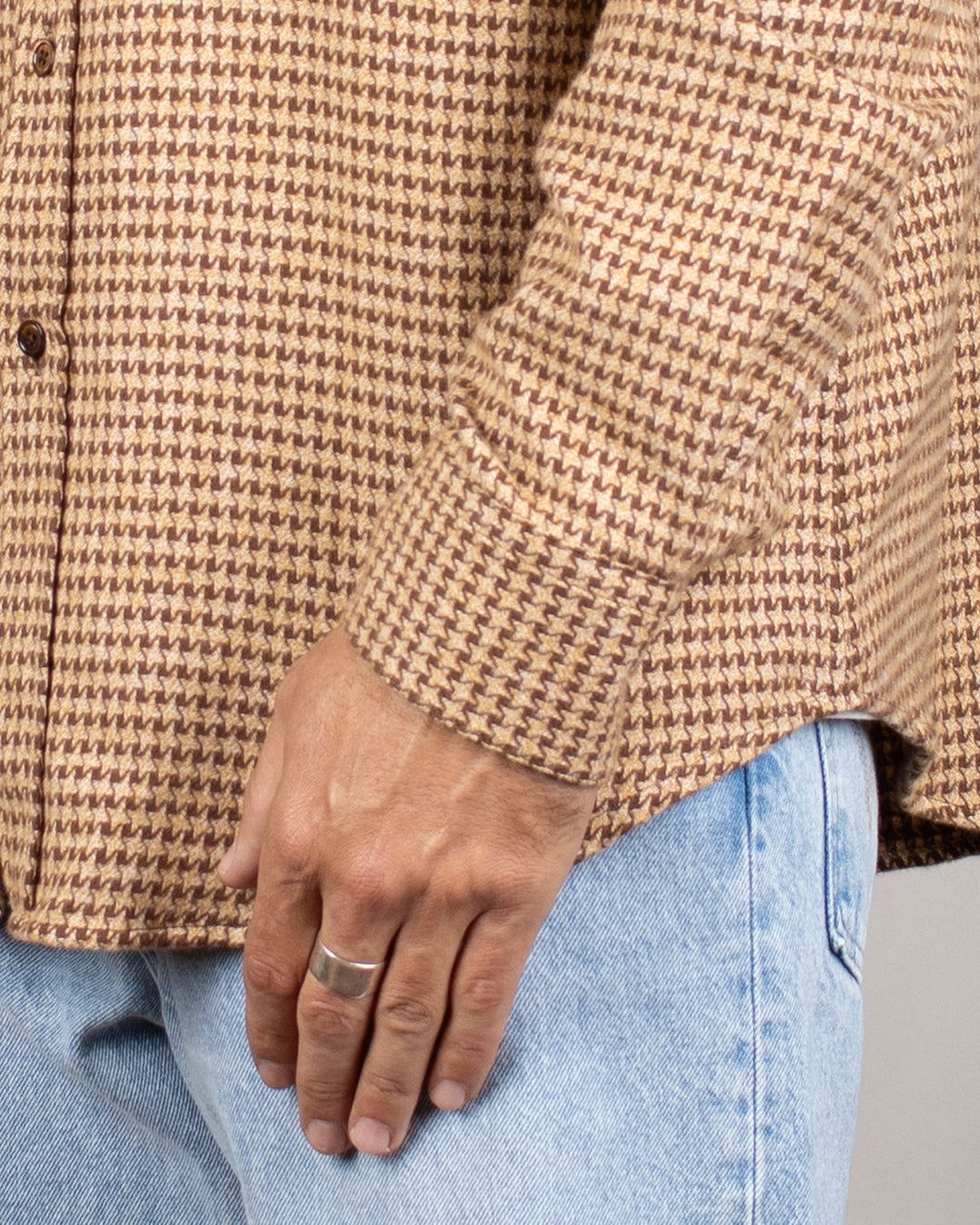 Abstract Pied Poule Flannel Shirt Brown