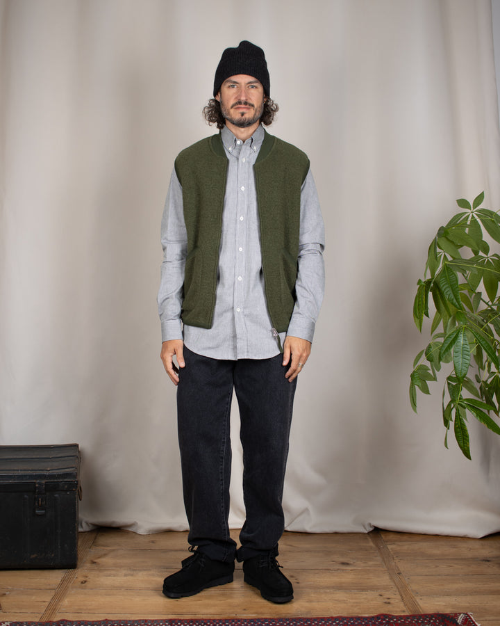 Zip Waistcoat Wool Fleece Olive