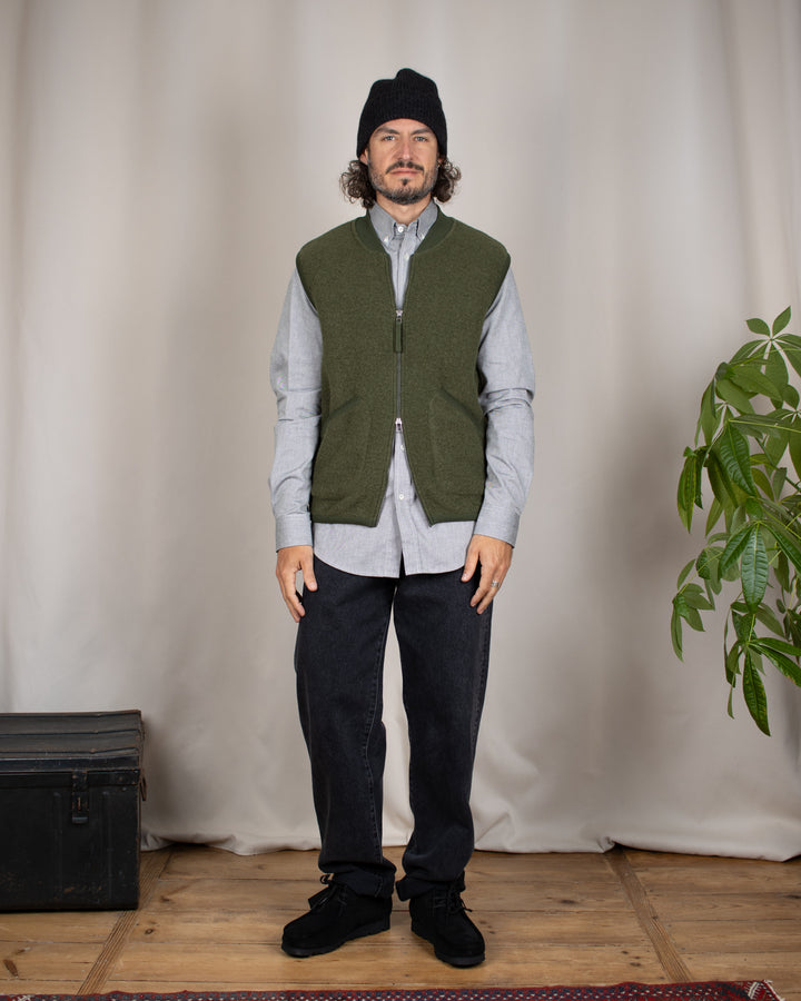 Zip Waistcoat Wool Fleece Olive