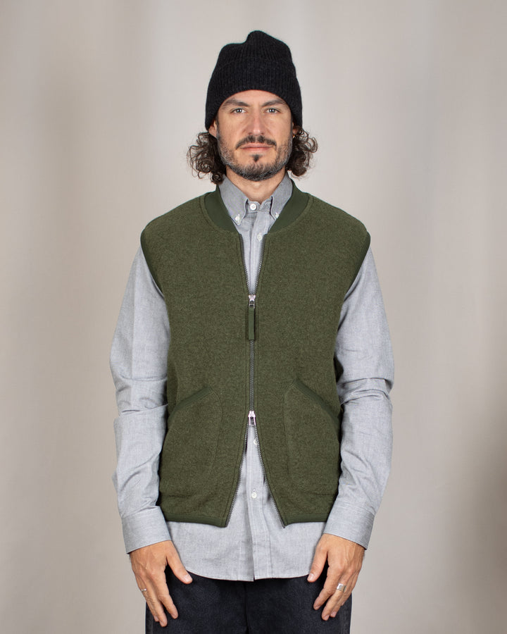 Zip Waistcoat Wool Fleece Olive