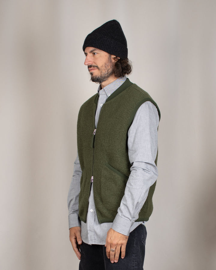 Zip Waistcoat Wool Fleece Olive