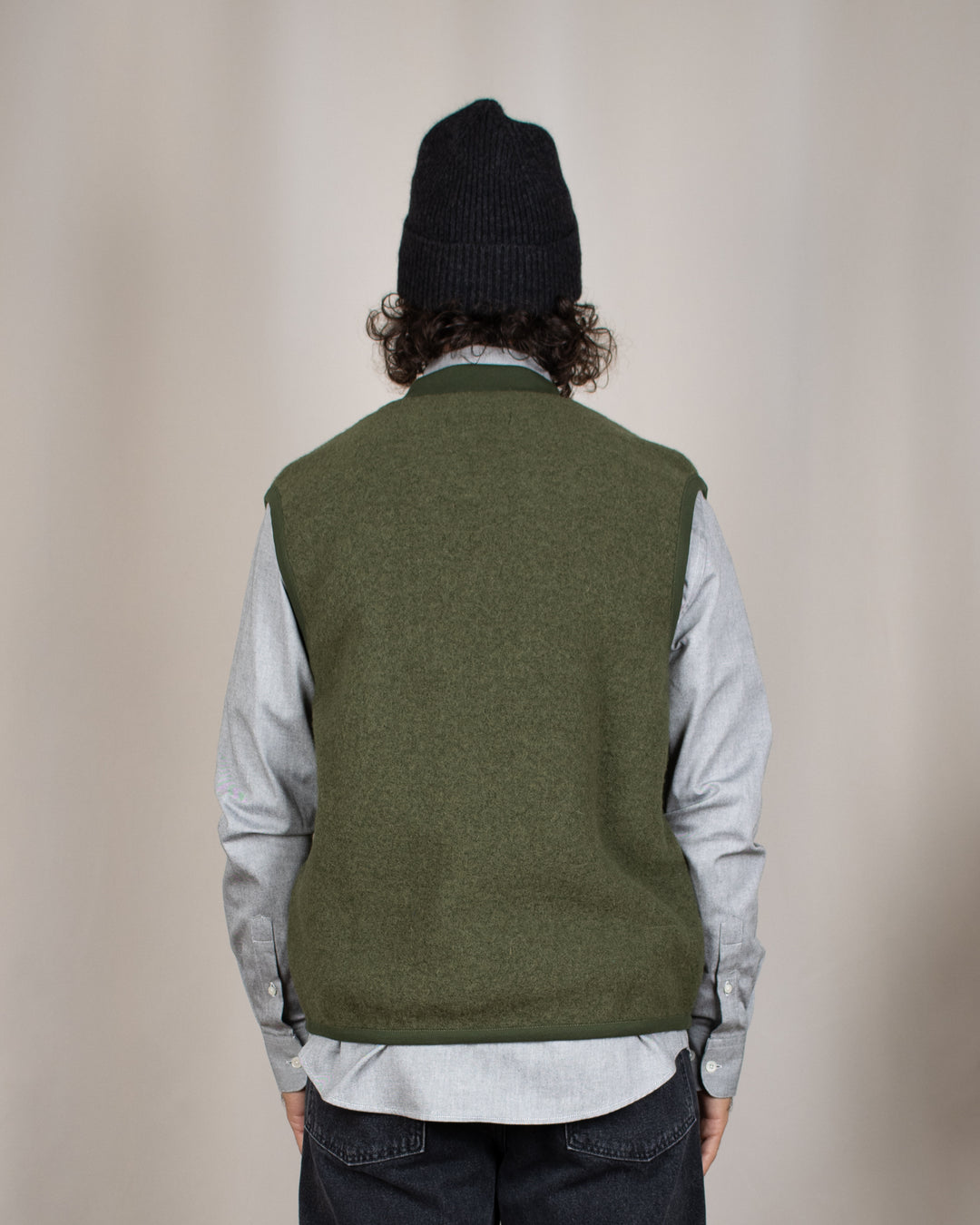 Zip Waistcoat Wool Fleece Olive