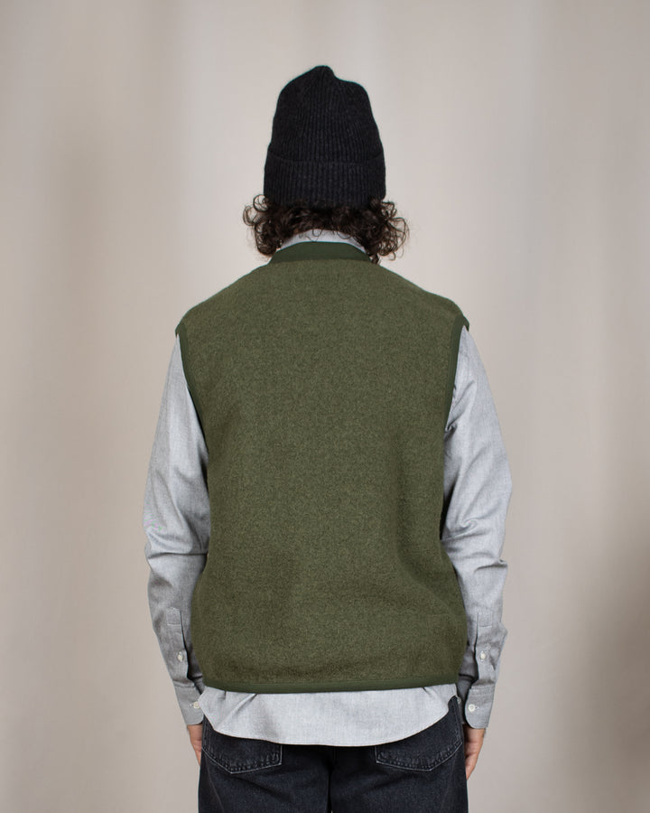 Zip Waistcoat Wool Fleece Olive