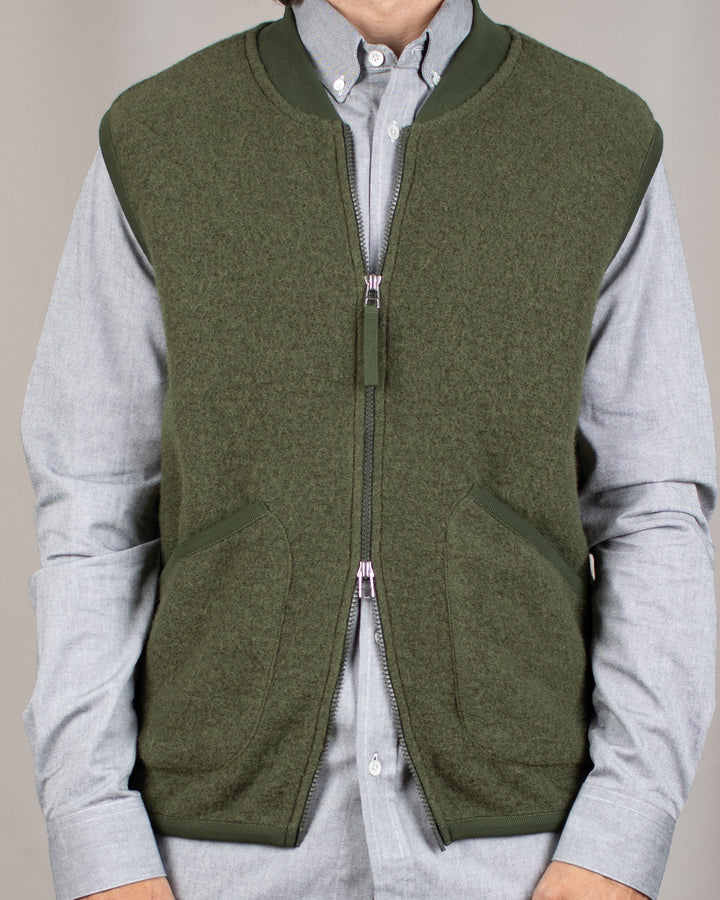 Zip Waistcoat Wool Fleece Olive