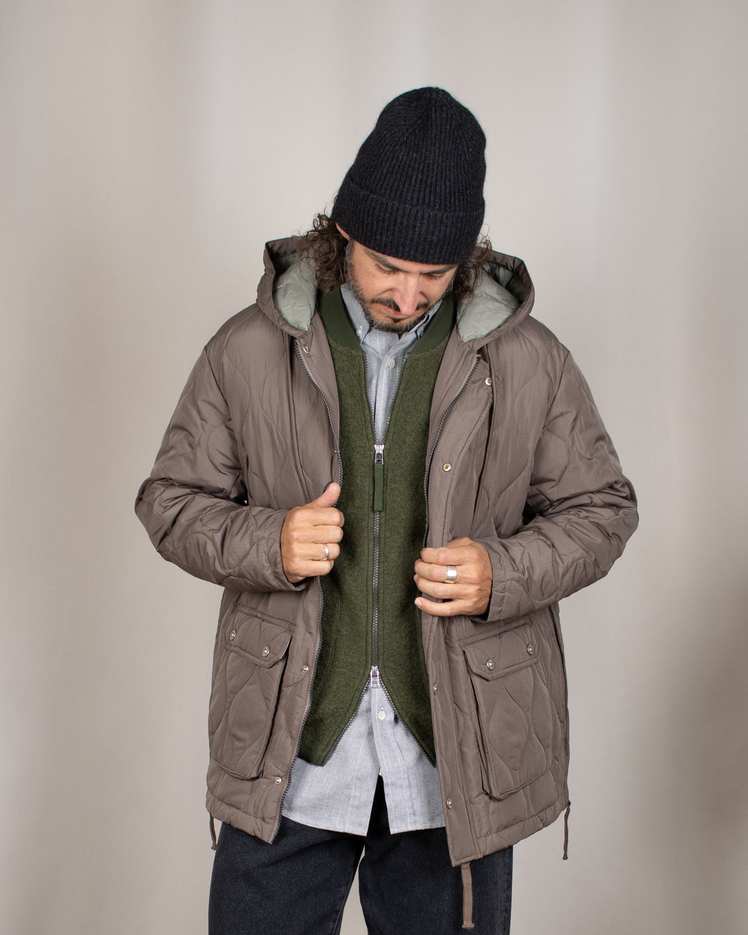 Military Hooded Down Jacket D.Khaki