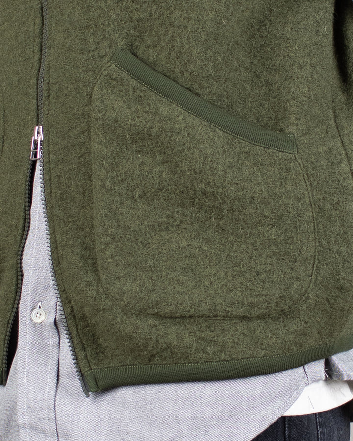 Zip Waistcoat Wool Fleece Olive