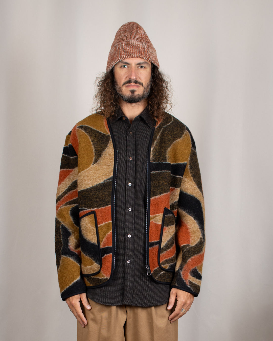 Cameron Wool Fleece Zip Cardigan Nero Africa