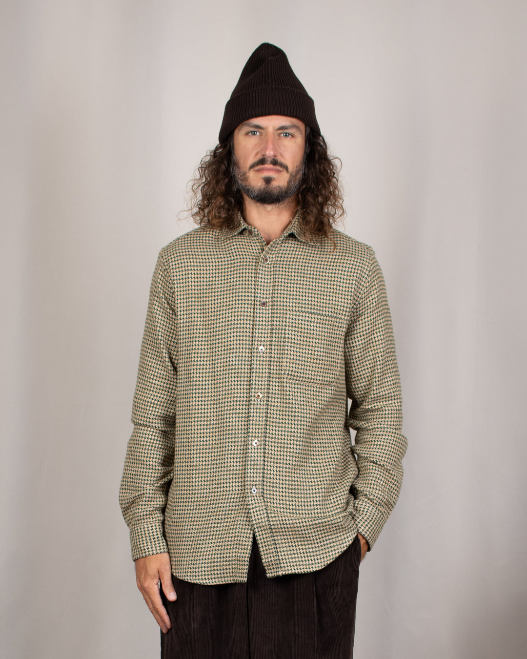 Abstract Pied Poule Flannel Shirt Green