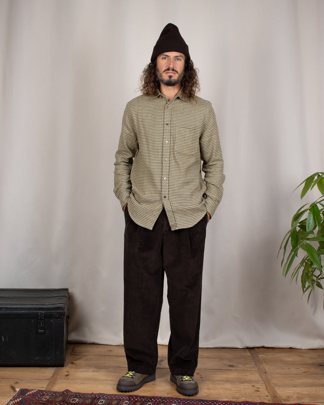 Abstract Pied Poule Flannel Shirt Green