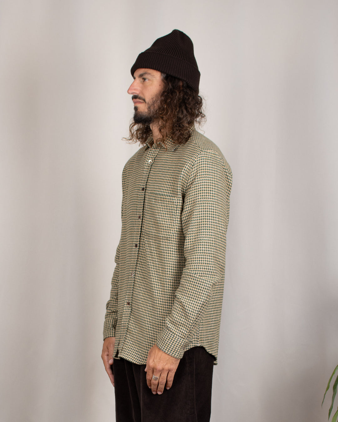 Abstract Pied Poule Flannel Shirt Green