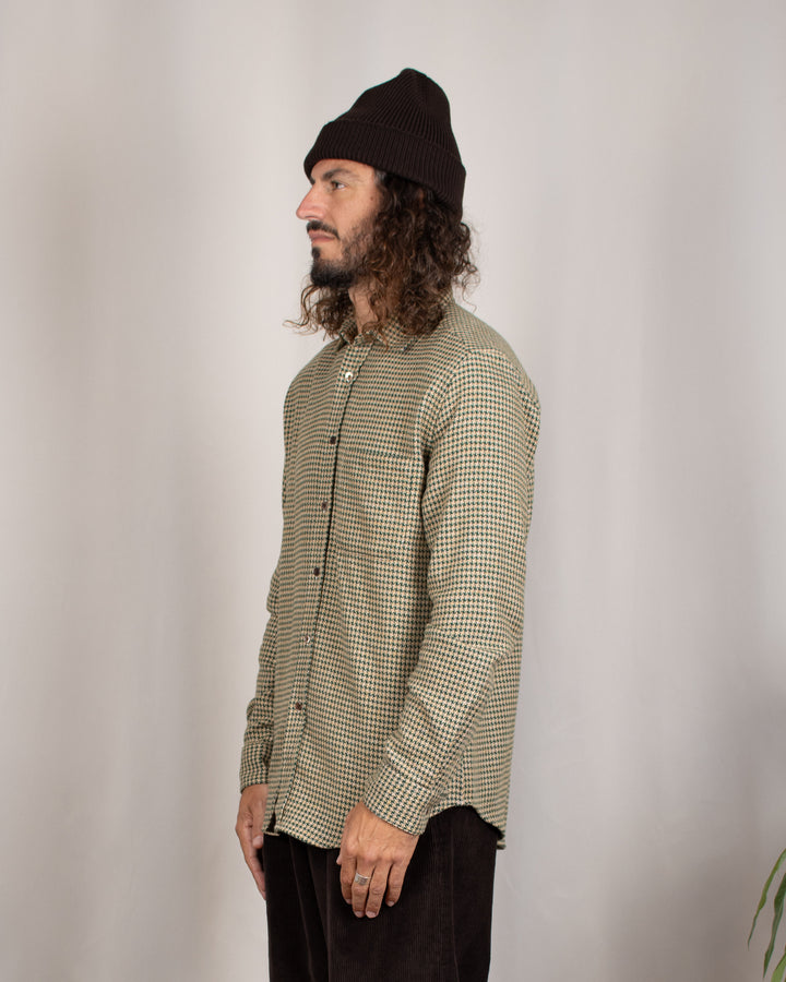 Abstract Pied Poule Flannel Shirt Green