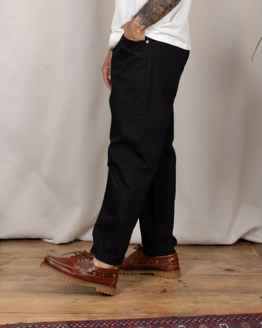 Denim01 Loose Tapered Jeans Washi Black
