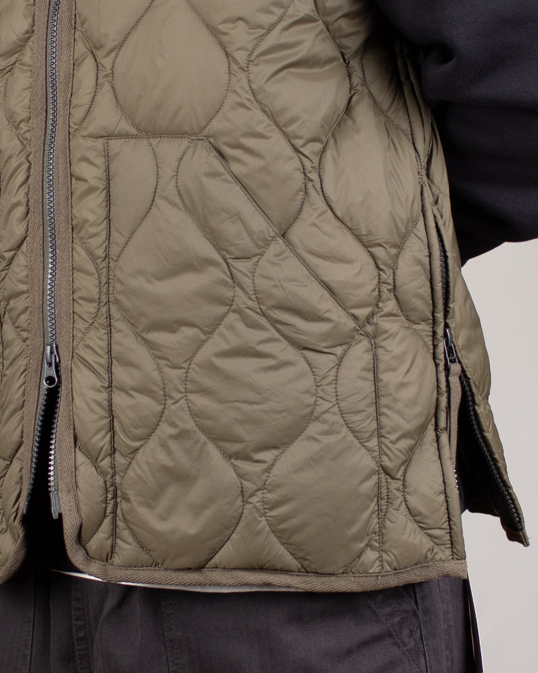 Military V Neck W-Zip Down Vest Dark Olive