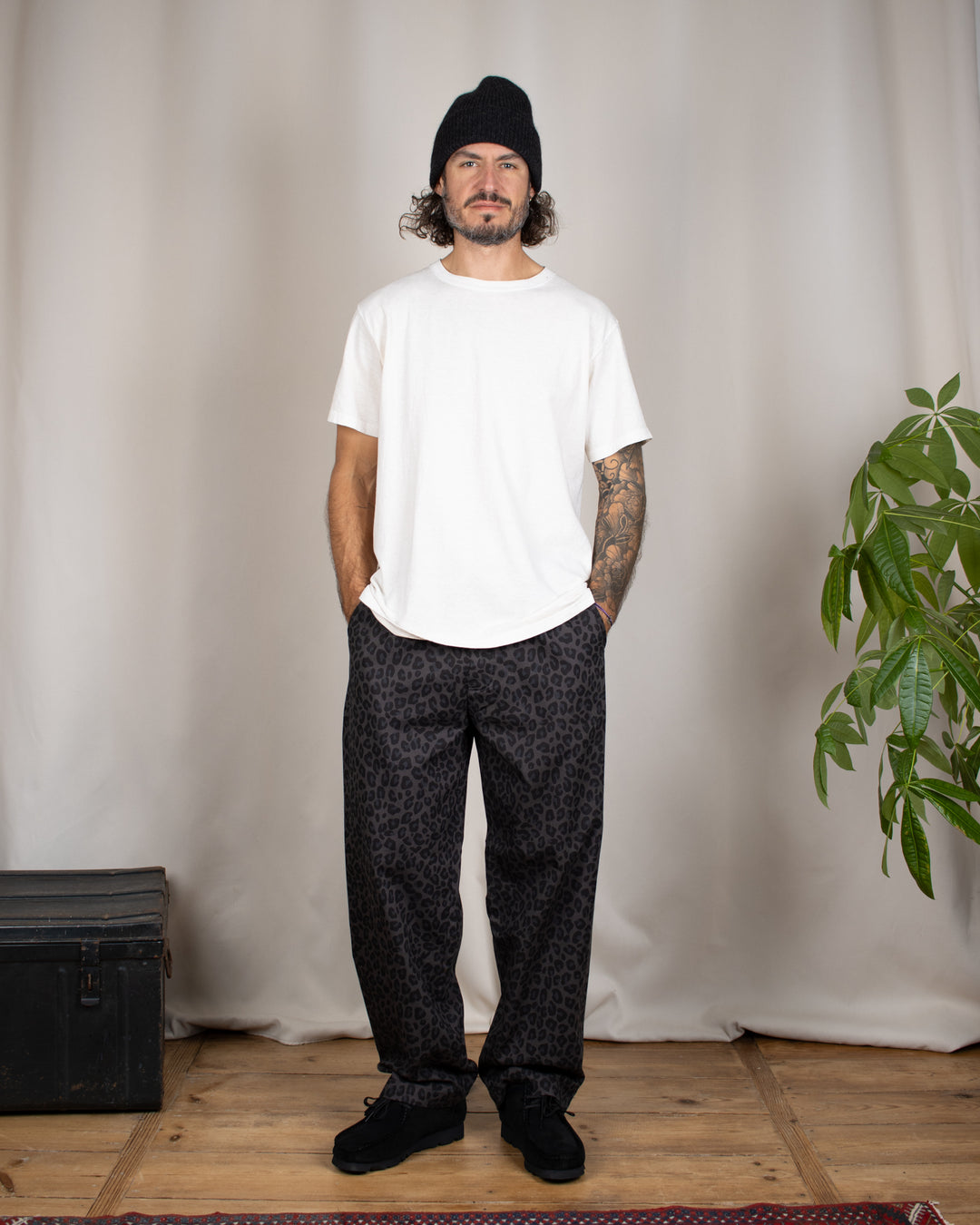Patterned Easy Chef Pants Black Leopard