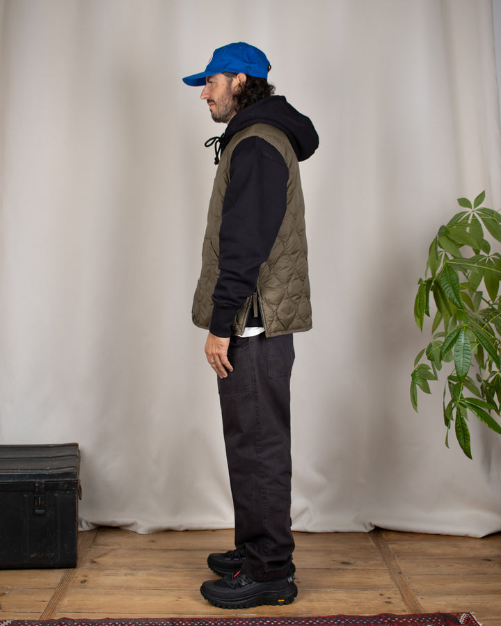 Military V Neck W-Zip Down Vest Dark Olive