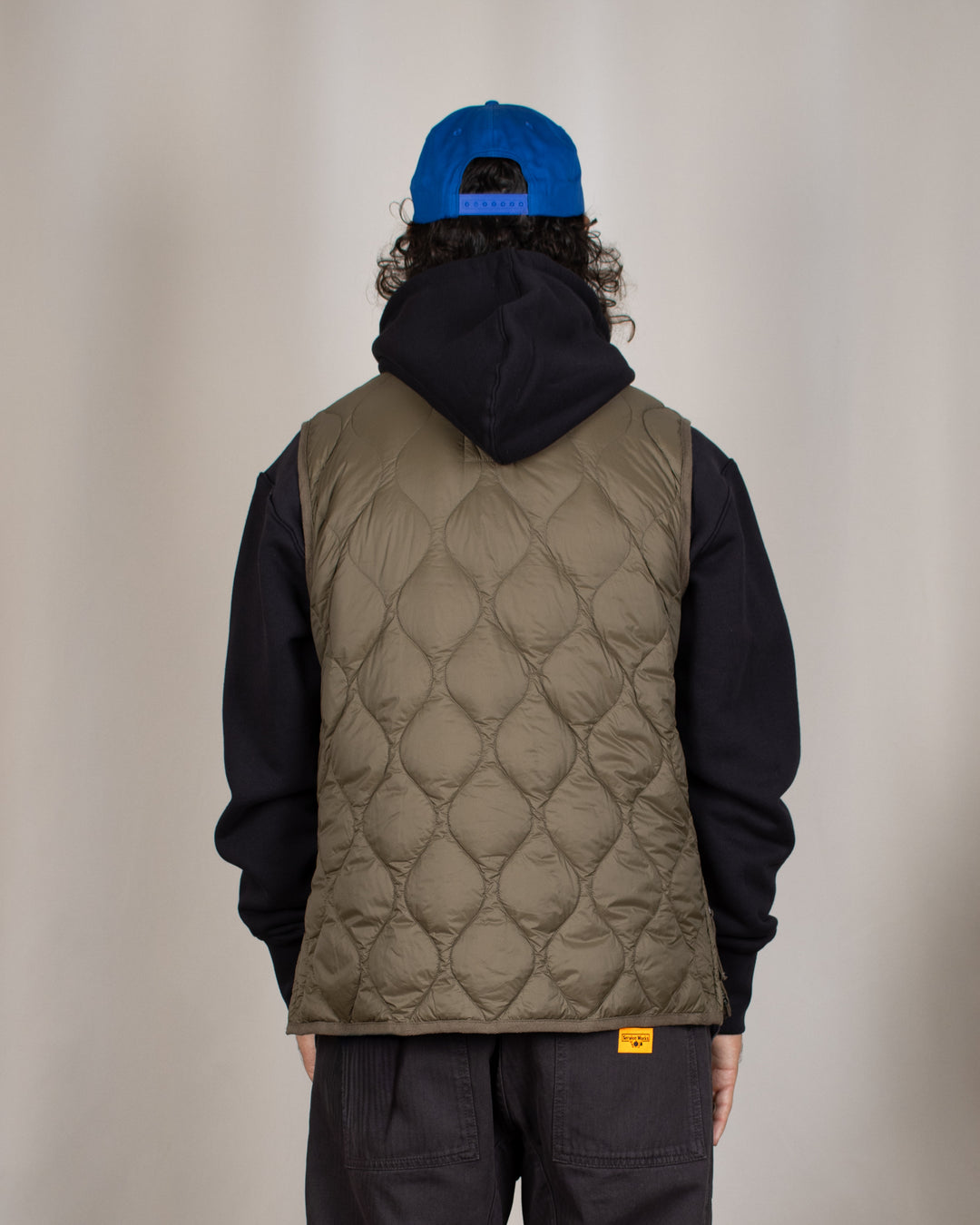 Military V Neck W-Zip Down Vest Dark Olive