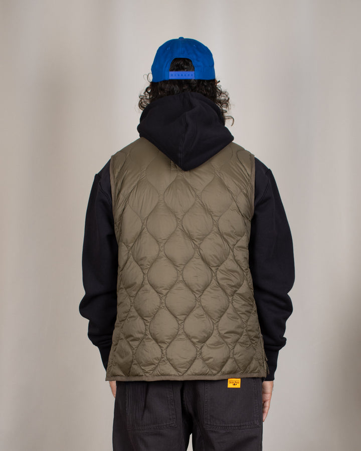 Military V Neck W-Zip Down Vest Dark Olive