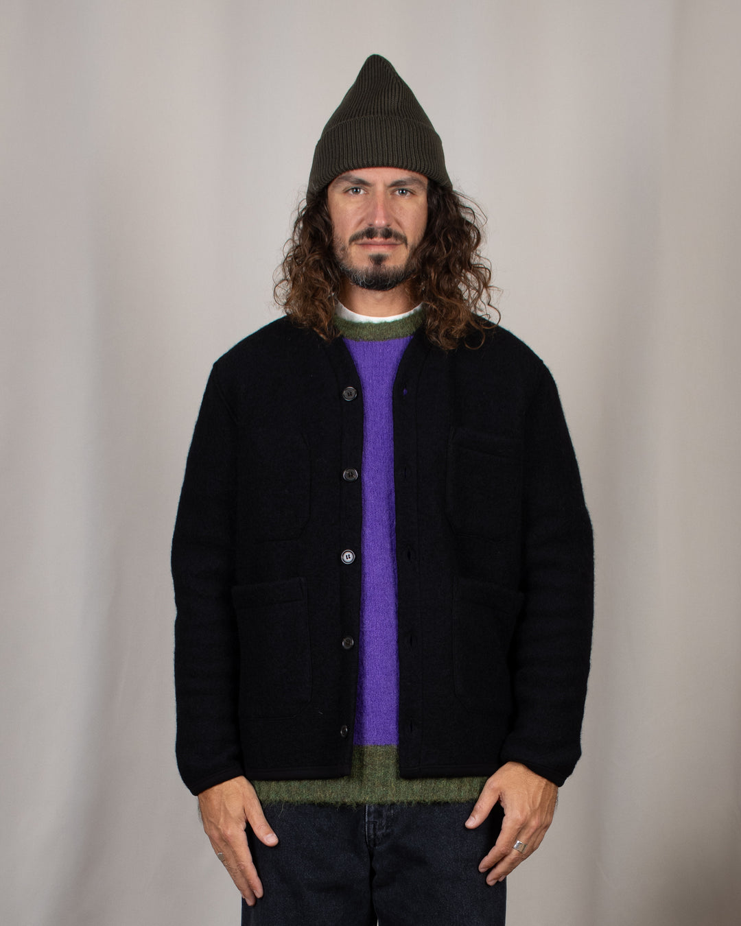 Cardigan Wool Fleece Black