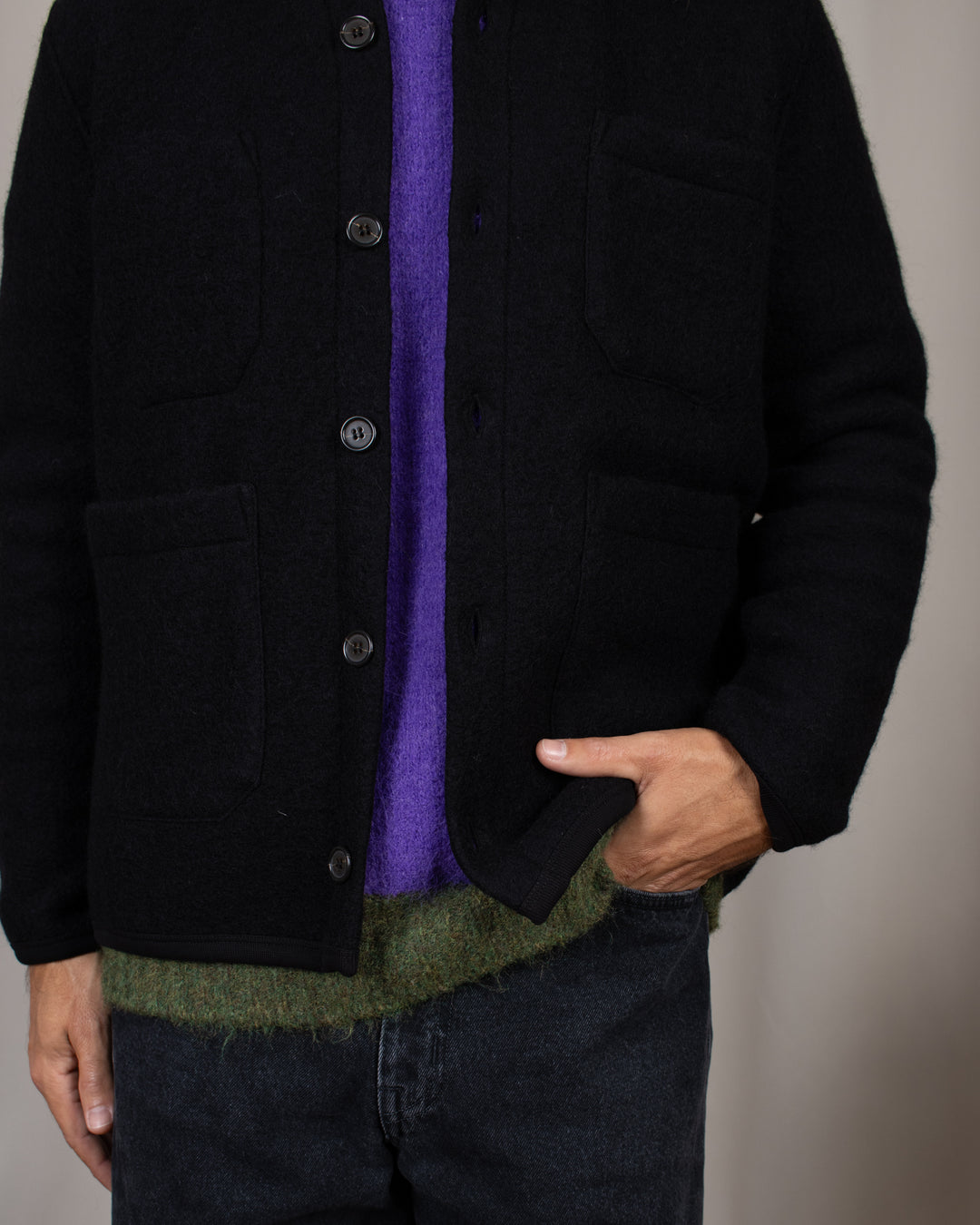 Cardigan Wool Fleece Black