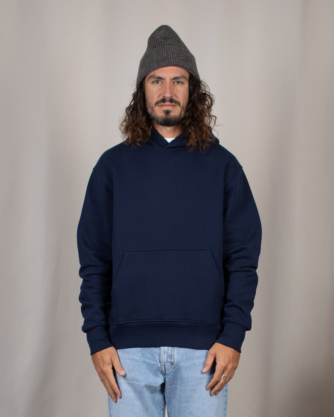 Relaxed Loopback Hoodie Blank Navy