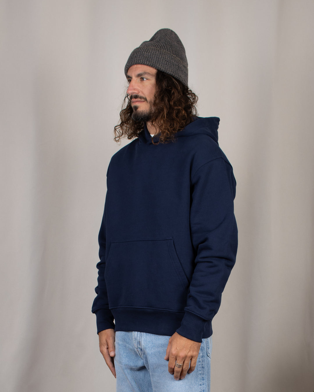 Relaxed Loopback Hoodie Blank Navy